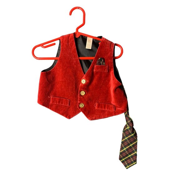 George Boys Infant baby Size 6 9 montsh Suit Vest With Tie Red Black - Picture 1 of 3